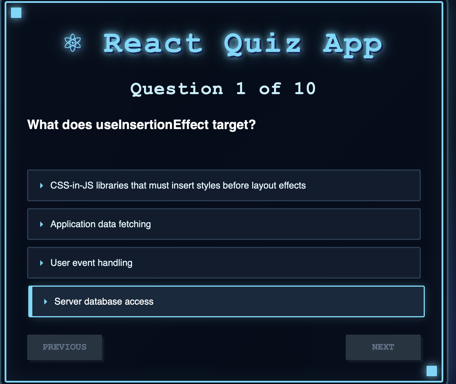 Screenshot of the ReactQuiz website